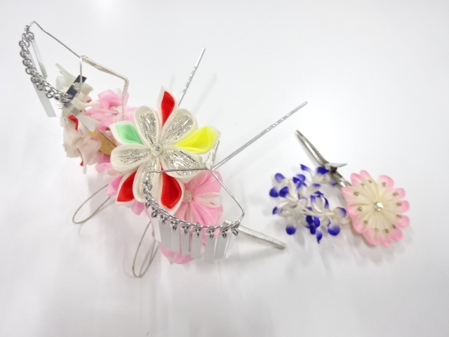 アンティーク　つまみ細工　びらびら髪飾りセット